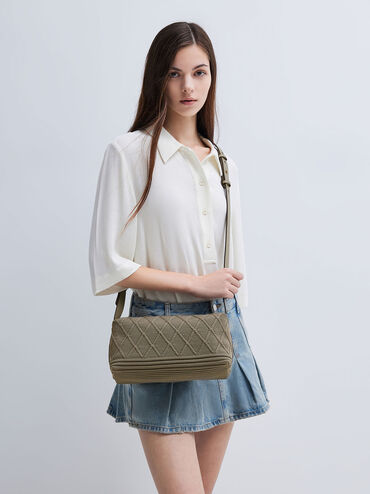 Willa Knitted Shoulder Bag, Khaki, hi-res