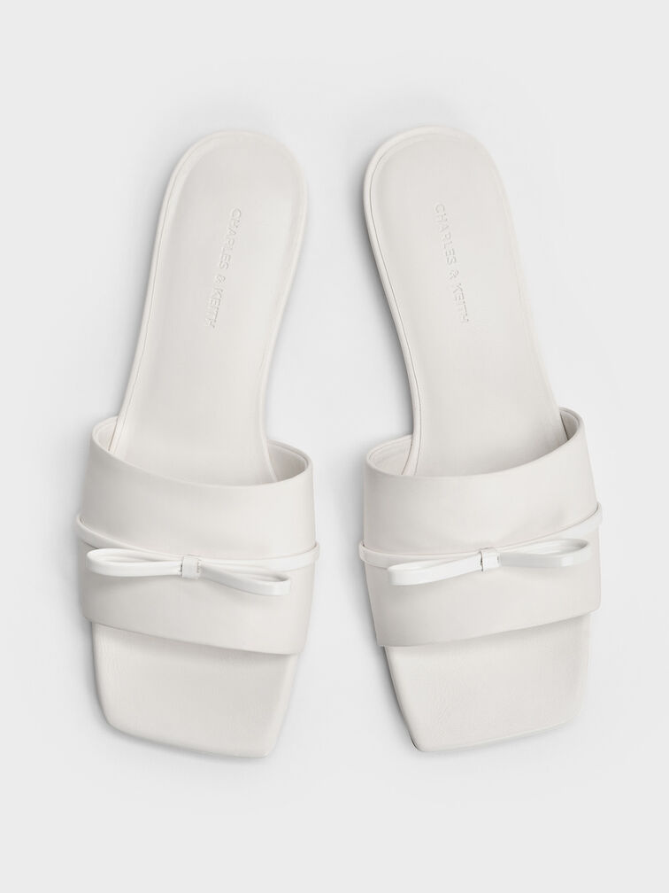 Bow Slide Sandals, White, hi-res