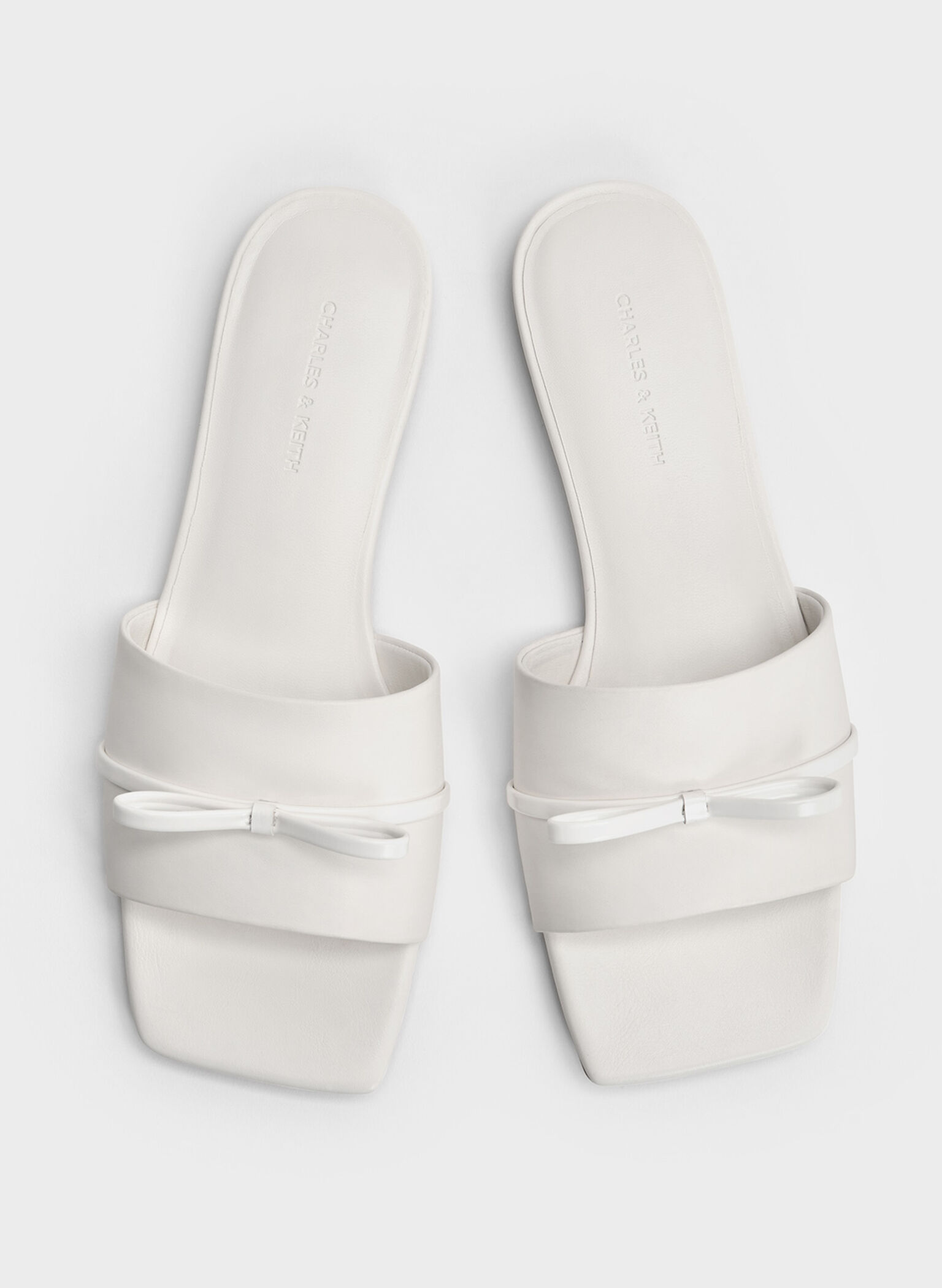 Bow Slide Sandals, White, hi-res