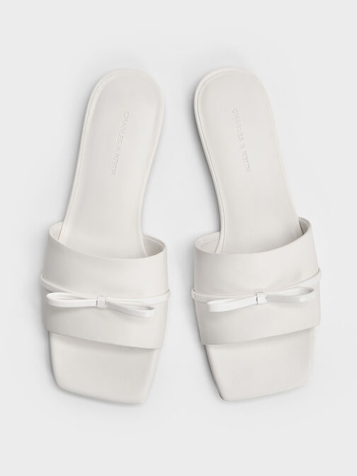 Bow Slide Sandals, White, hi-res