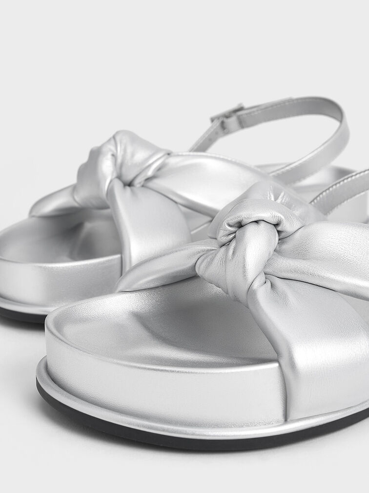 Rosetta Metallic Knotted Puffy Sandals, Silver, hi-res