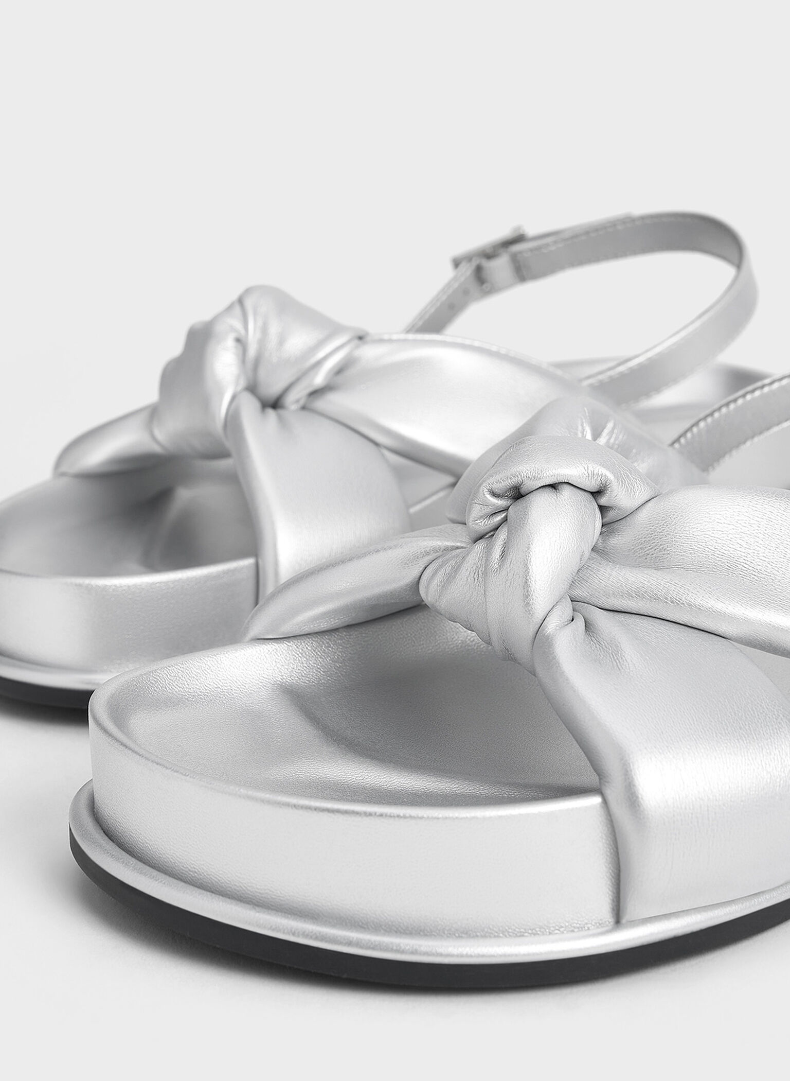 Rosetta Metallic Knotted Puffy Sandals, Silver, hi-res