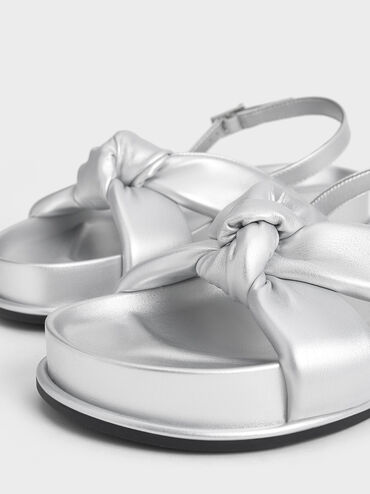 Rosetta Metallic Knotted Puffy Sandals, Silver, hi-res