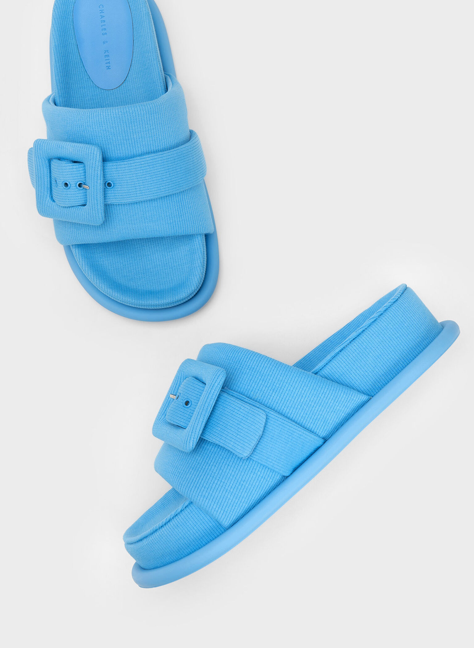 Sinead Woven Buckled Slide Sandals, Blue, hi-res