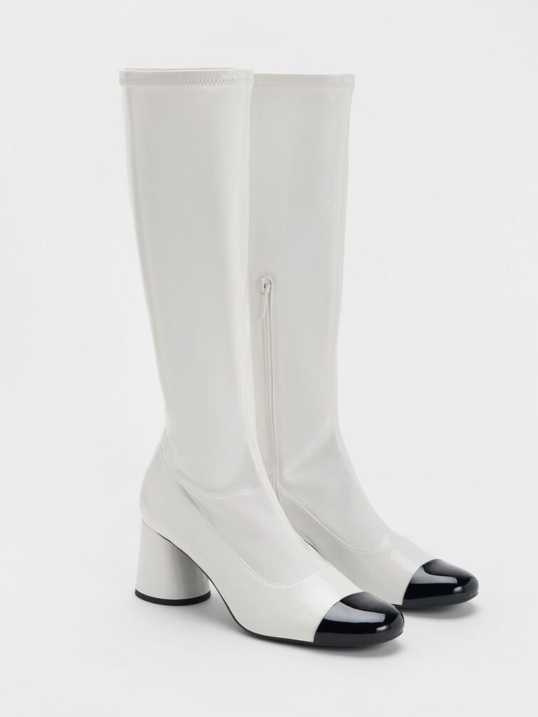 Coco Two-Tone Knee-High Boots, White, hi-res