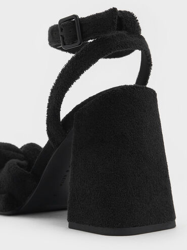Loey Textured Bow Ankle-Strap Sandals, Black Textured, hi-res