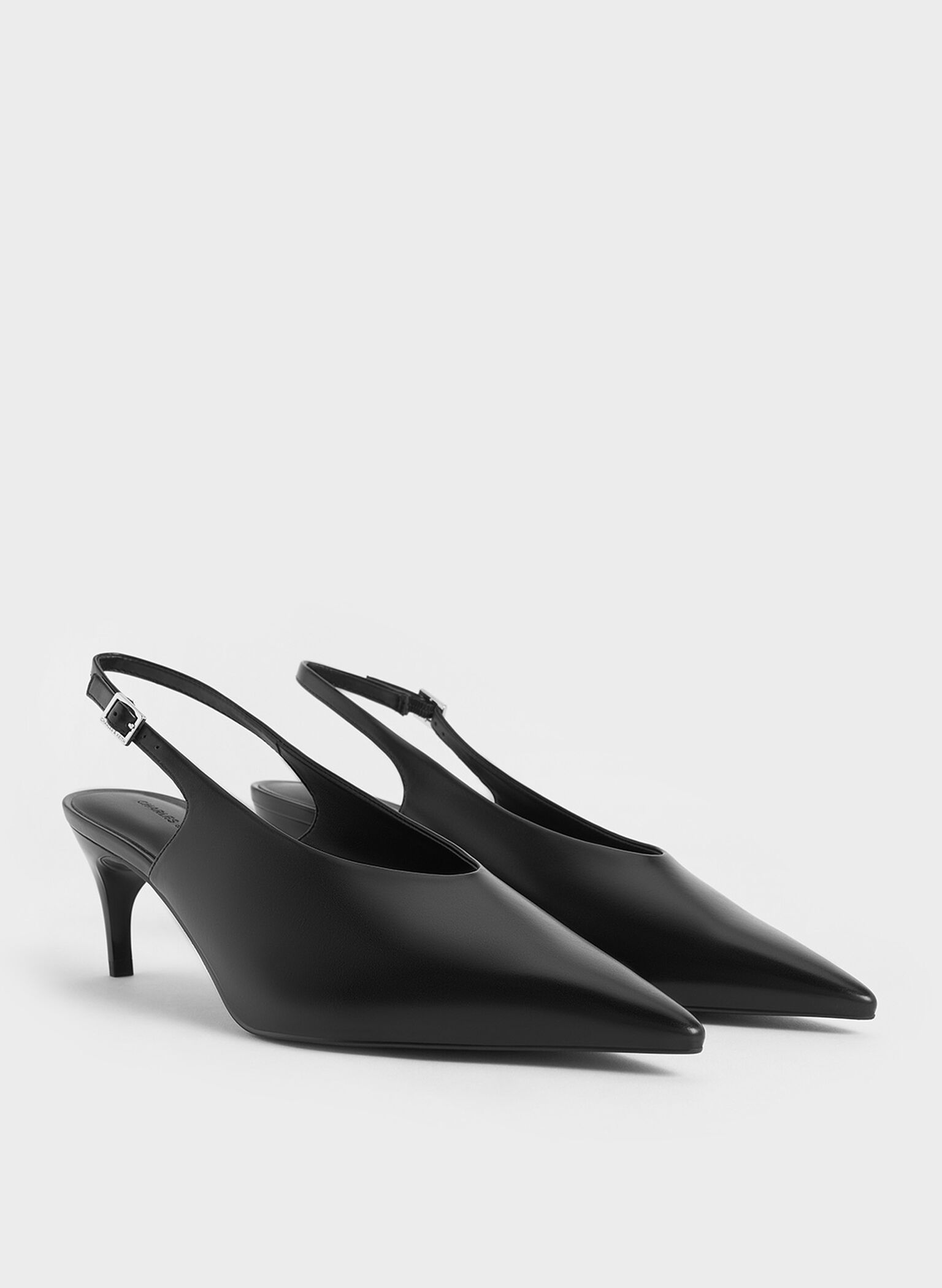Pointed-Toe High-Vamp Slingback Pumps, Black, hi-res