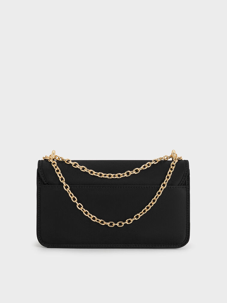 Satin Sequinned Chain-Handle Mini Bag, Black, hi-res