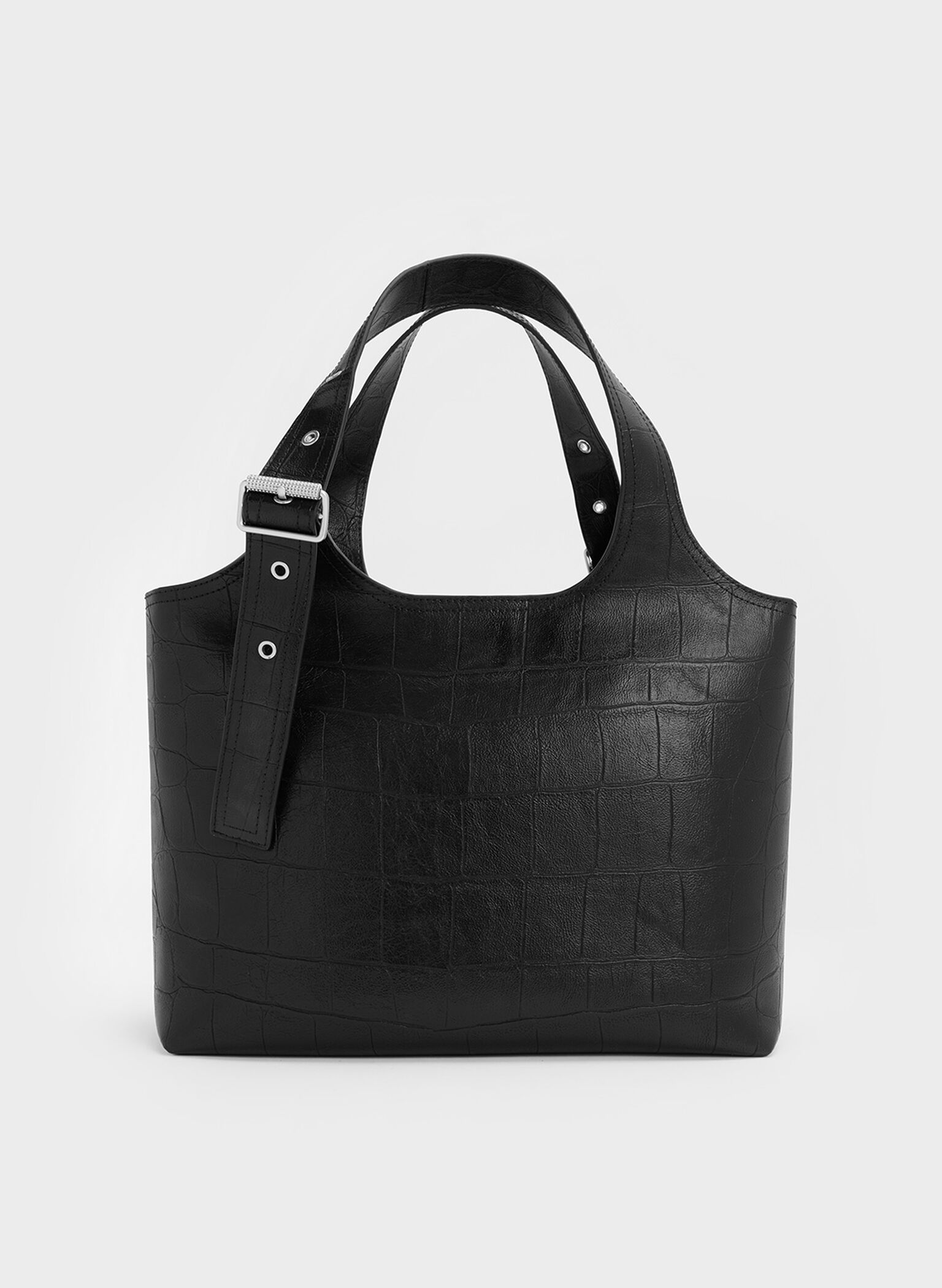 Liv Croc-Effect Tote Bag, Noir, hi-res
