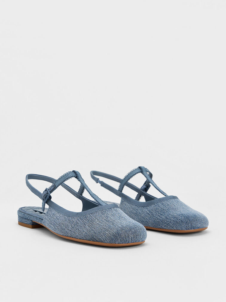 Denim T-Bar Mary Jane Slingback Flats, Denim Blue, hi-res