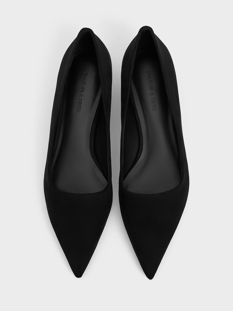 Faux Suede Pointed-Toe Kitten-Heel Pumps, Black Textured, hi-res