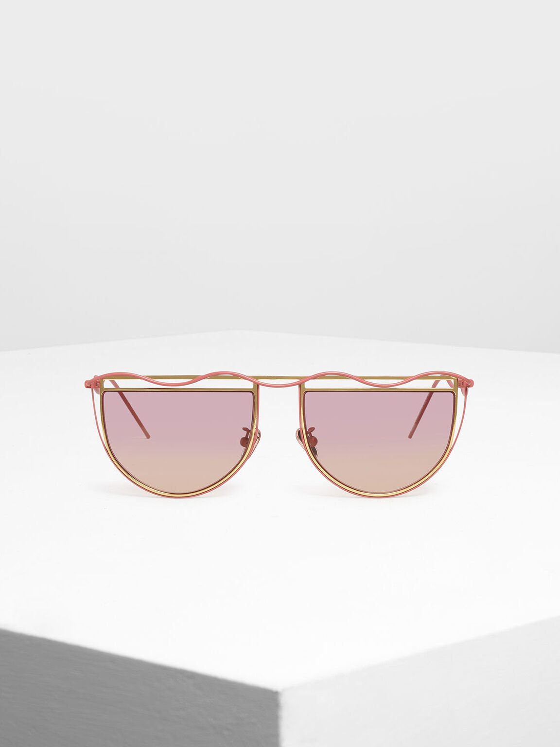 Drop Temple Semi-Circle Sunglasses, Pink, hi-res