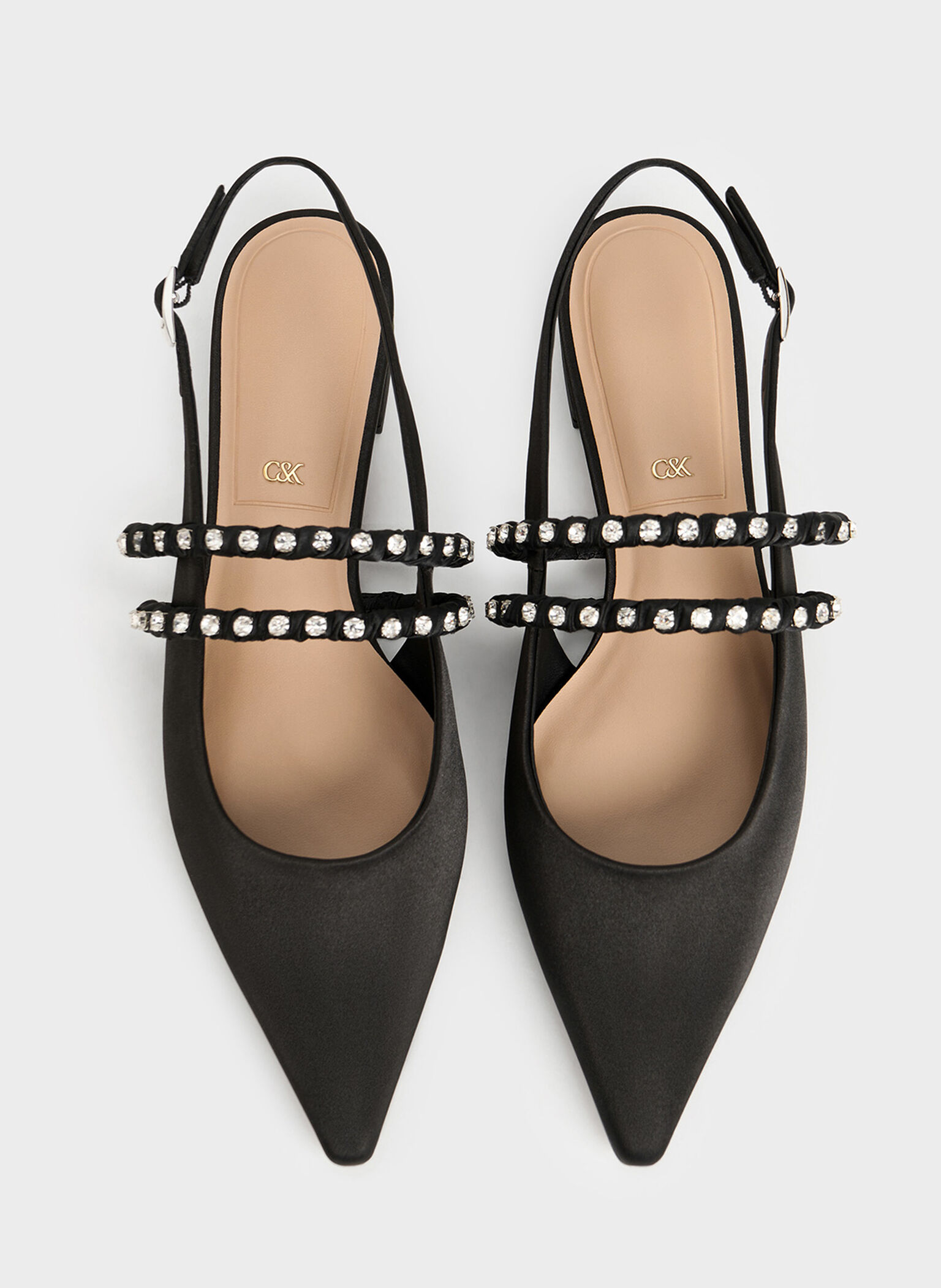 Goldie Recycled Polyester Gem-Encrusted Mary Jane Flats, Black Textured, hi-res