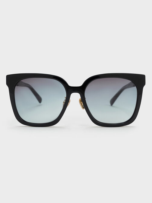 Open Wire Square Acetate Sunglasses, Black, hi-res