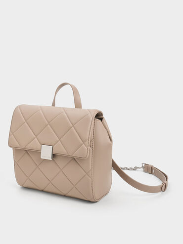 Lucy Quilted Backpack, Taupe, hi-res