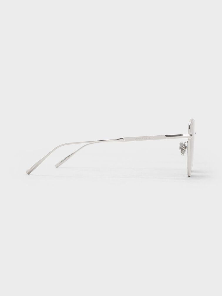 Delta Metallic-Rim Square Sunglasses, Silver, hi-res