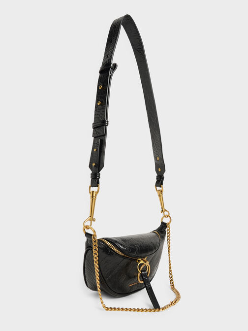 Philomena Wrinkled-Effect Half-Moon Crossbody Bag, Black, hi-res