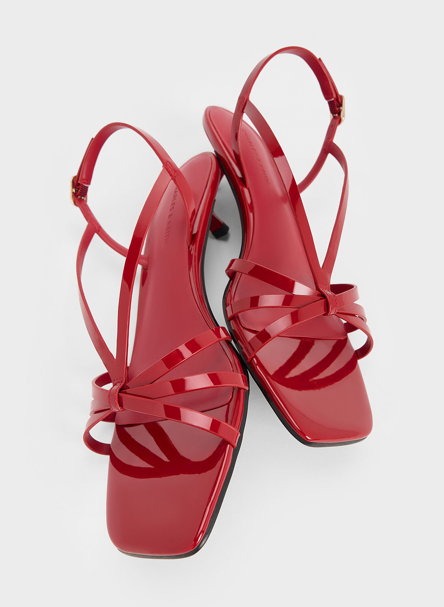 Patent Kitten-Heel Strappy Sandals, Red, hi-res