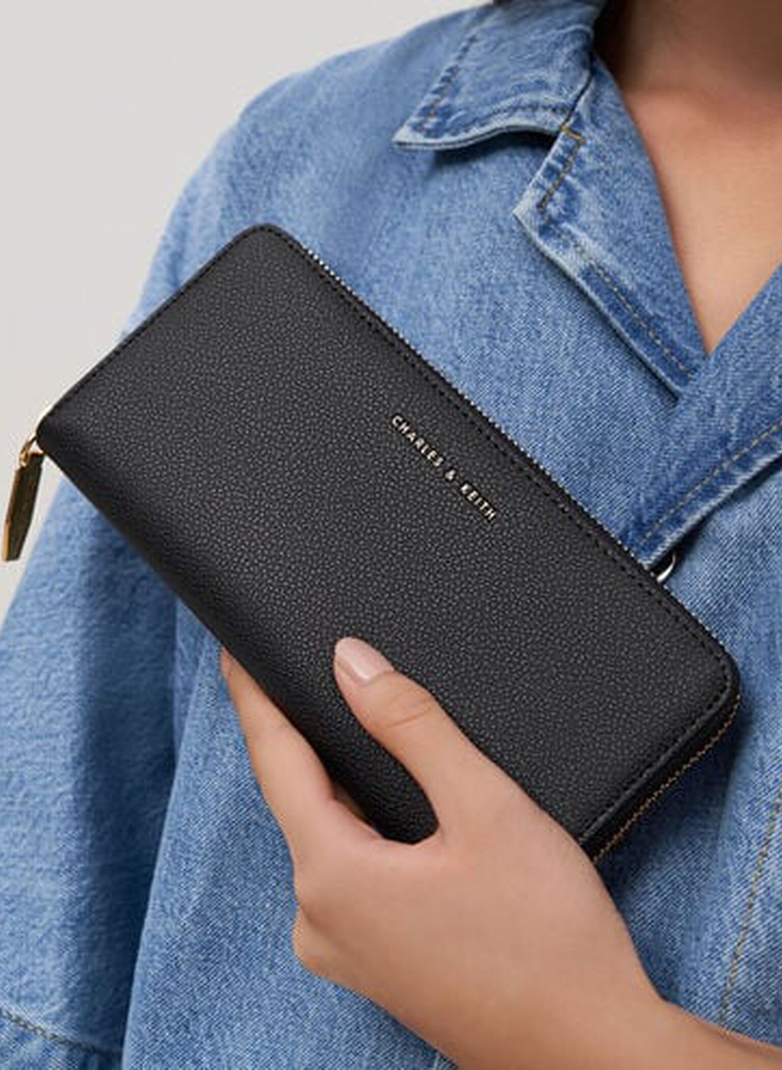 Dulcie Zip-Around Long Wallet, Black, hi-res
