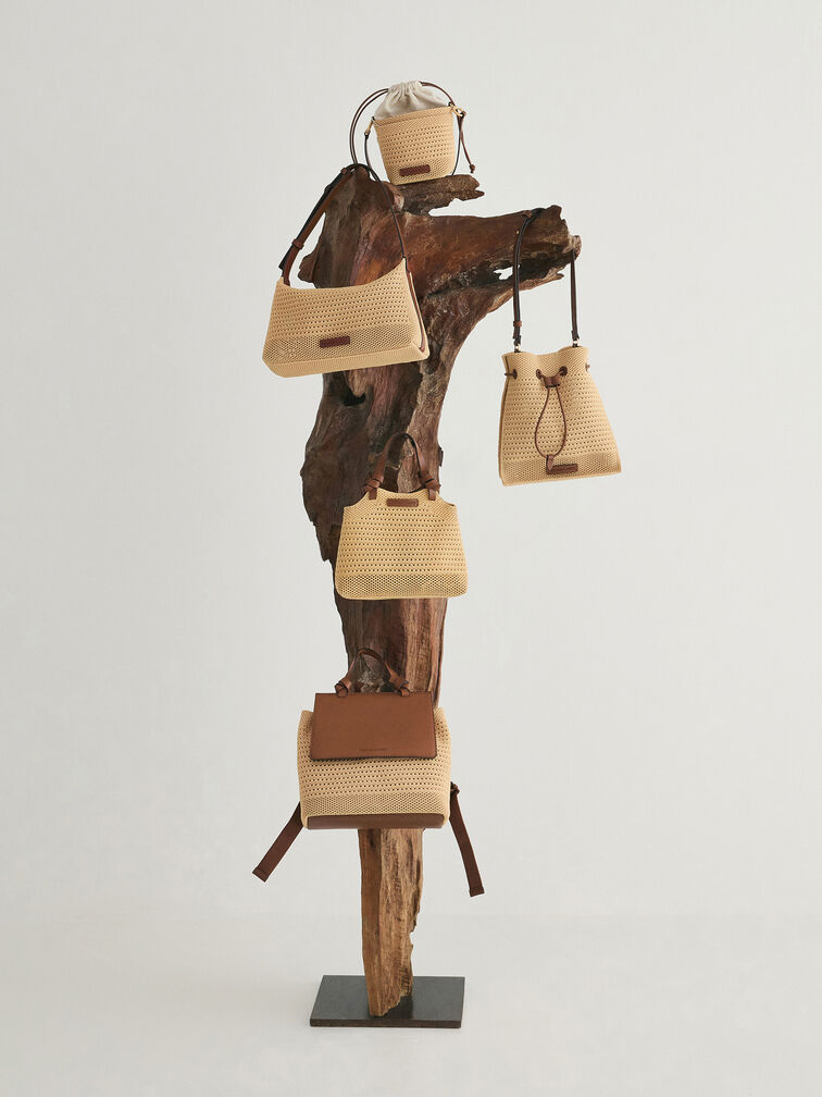 Girls' Ida Knitted Bucket Bag, Beige, hi-res