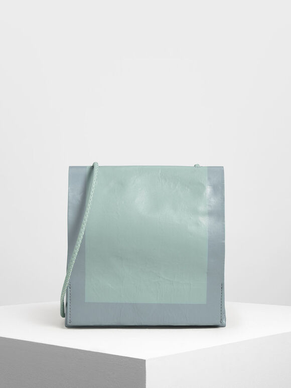 Crumpled Effect Top Handle Bag, Mint Green, hi-res
