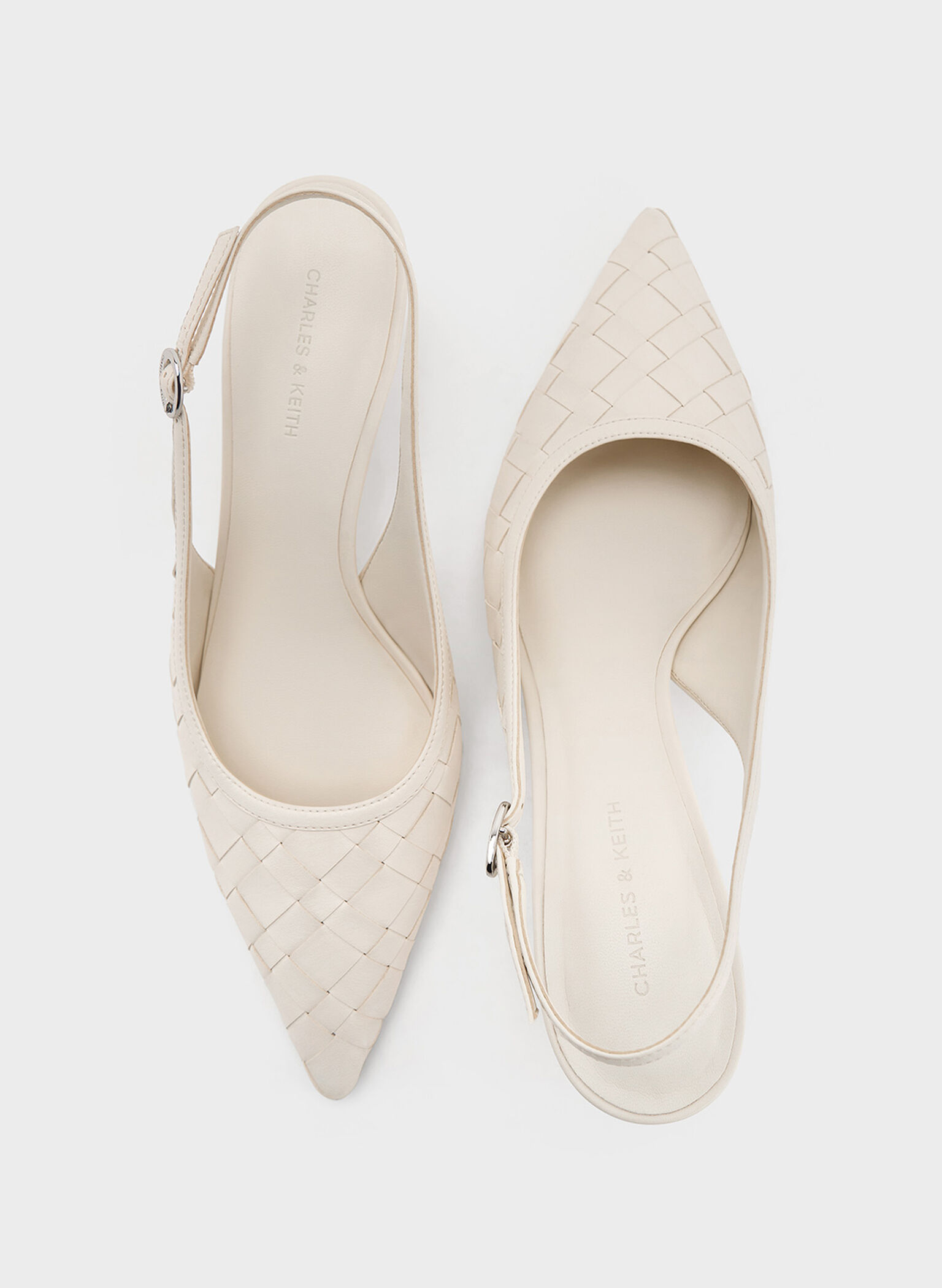 Ivette Woven Pointed-Toe Slingback Pumps, Chalk, hi-res