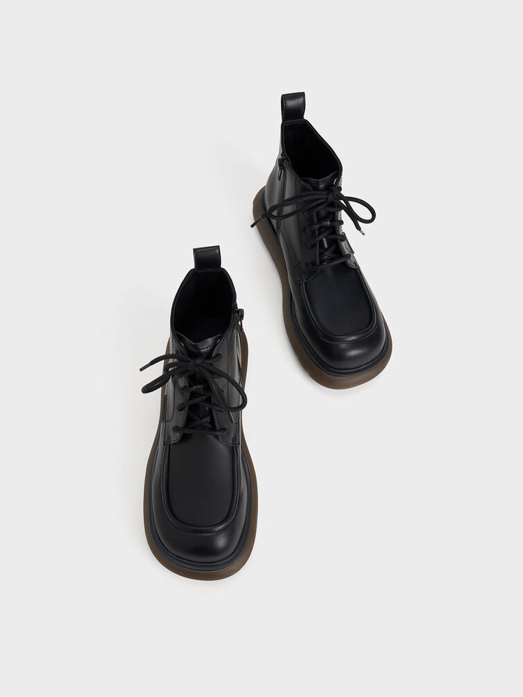 Gum Sole Lace-Up Ankle Boots, Black, hi-res