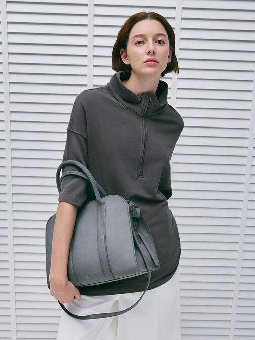 Axel Faux Suede Bowling Bag, Grey, hi-res