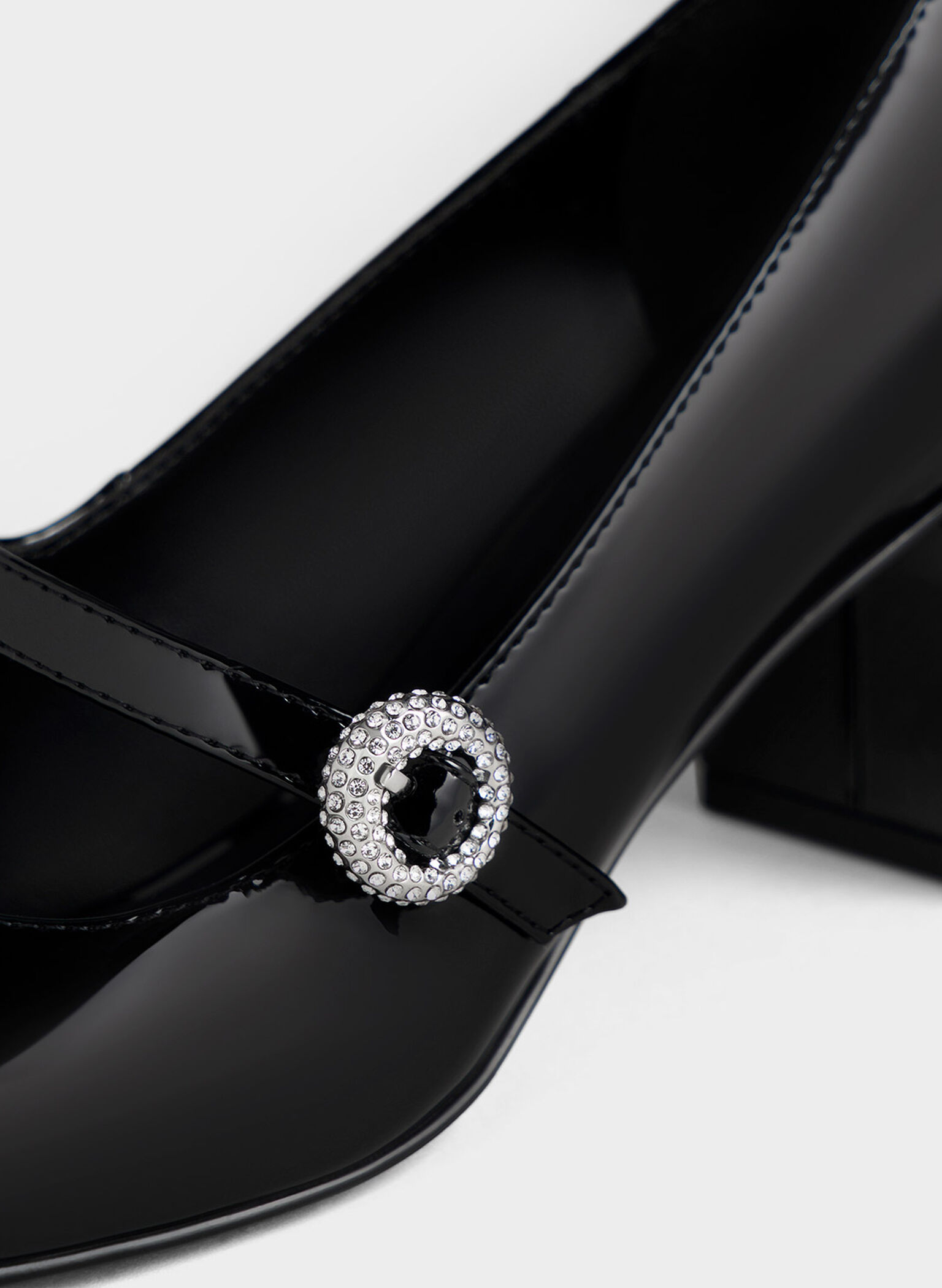 Patent Crystal-Embellished Mary Jane Pumps, Black Patent, hi-res