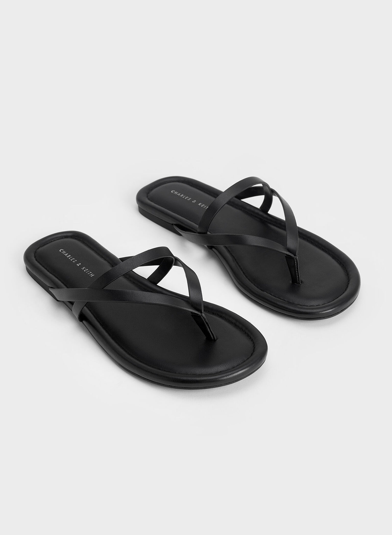 Strappy Thong Sandals, Black, hi-res