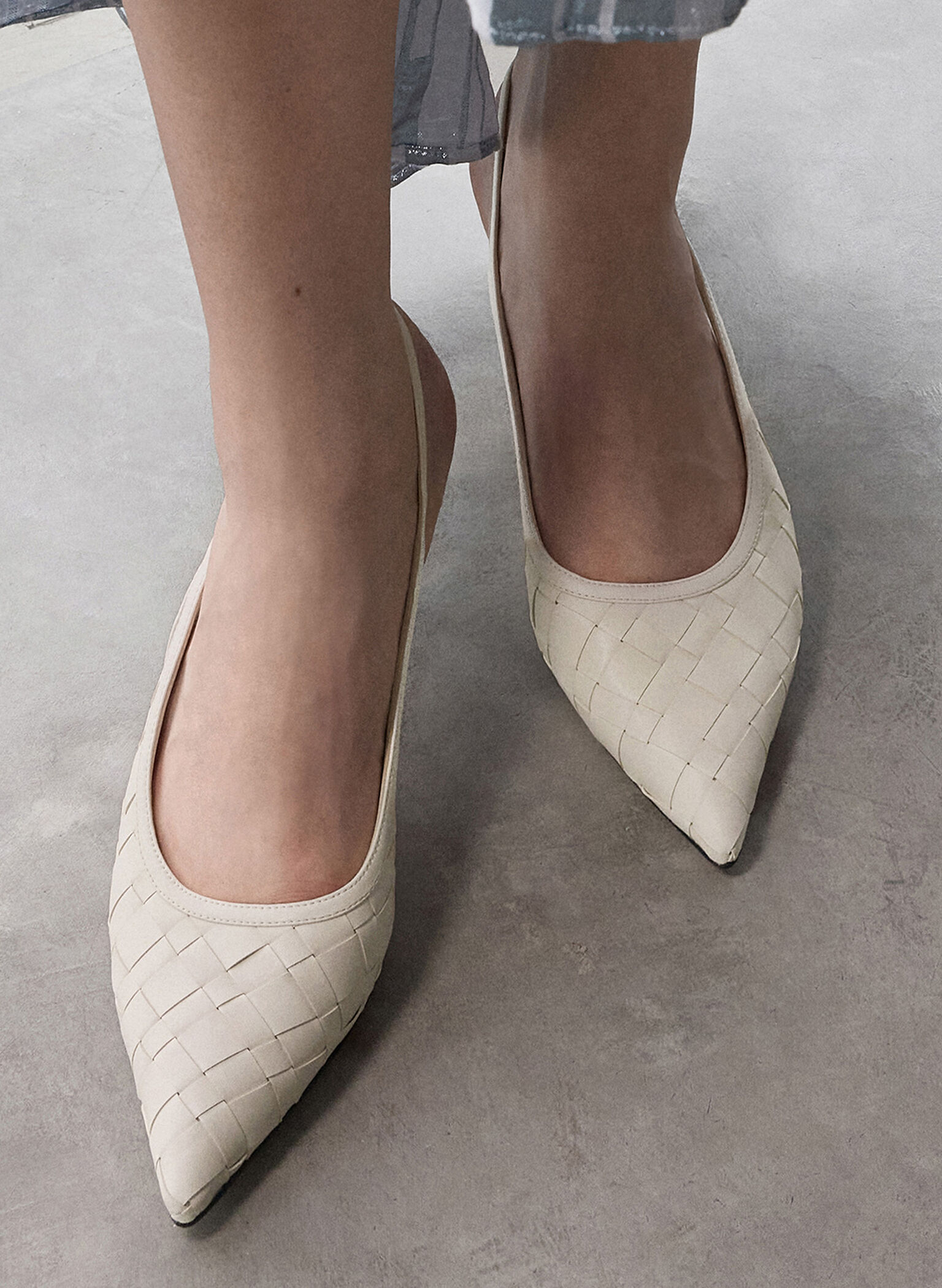 Ivette Woven Pointed-Toe Slingback Pumps, Chalk, hi-res