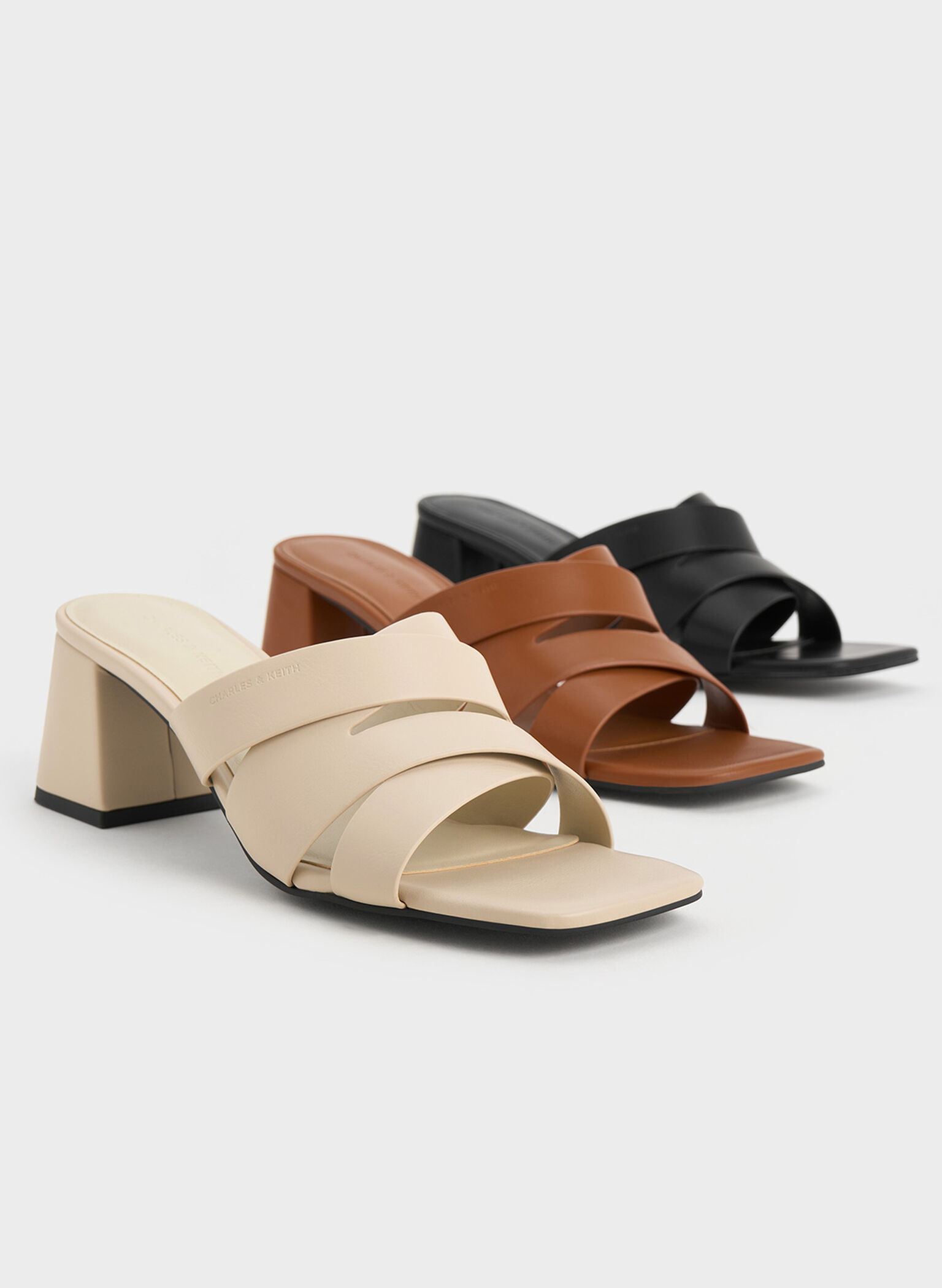 Crossover-Strap Square-Toe Block-Heel Mules, Beige, hi-res