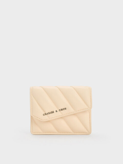 Asymmetric Flap Panelled Wallet, Beige, hi-res