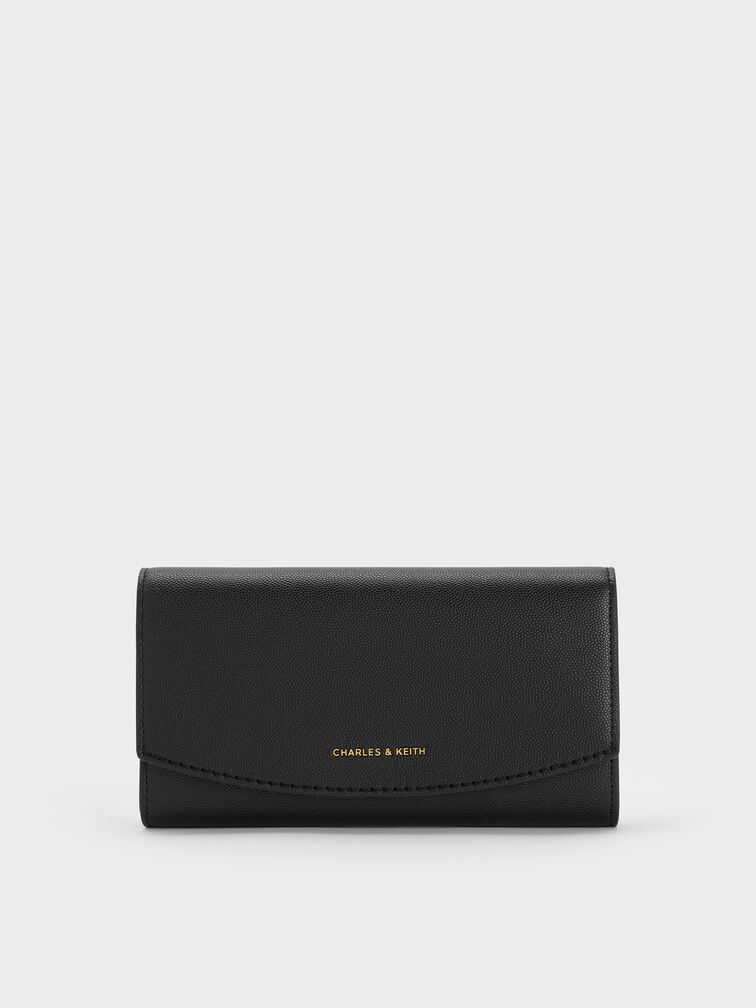 Briony Curved Flap Long Wallet, Black, hi-res