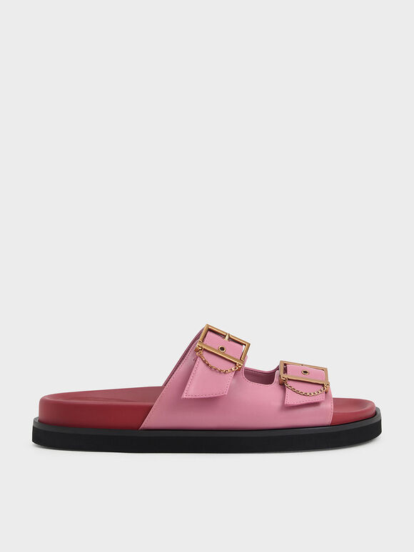 Lunar New Year Collection: Buckled Slide Sandals, Pink, hi-res