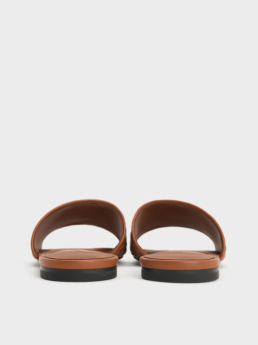 Woven Slide Sandals, Brown, hi-res