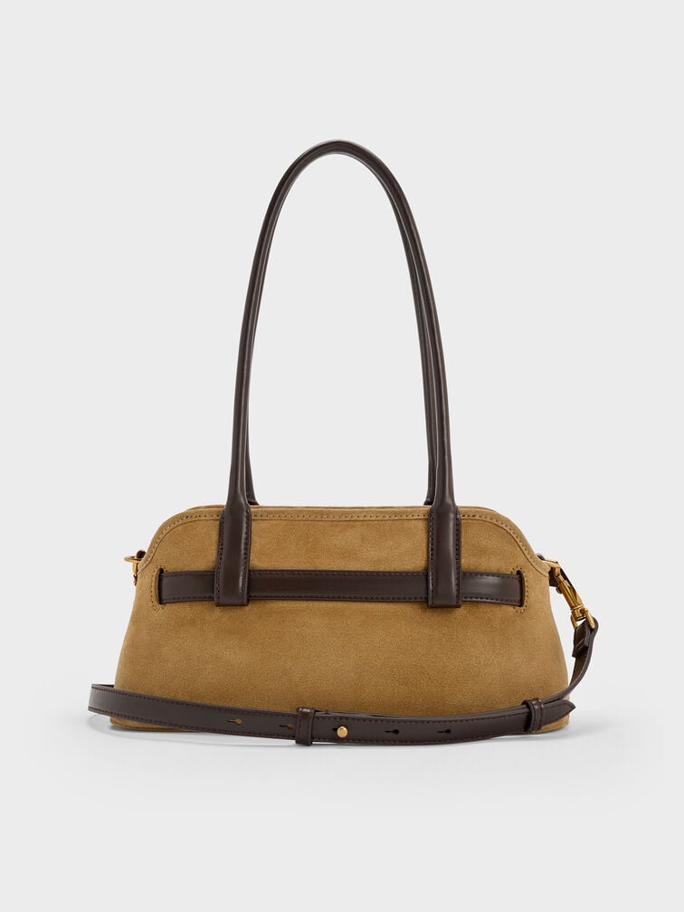Victoria Recycled Suede Belted Elongated Shoulder Bag, Sahara Sand, hi-res