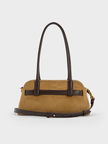 Victoria Recycled Suede Belted Elongated Shoulder Bag, Sahara Sand, hi-res