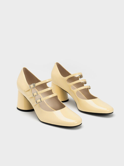 Claudie Patent Buckled Mary Janes, Yellow, hi-res