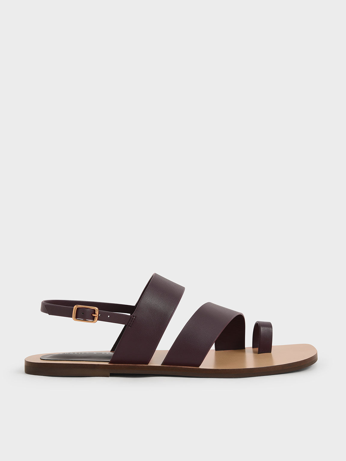 Toe-Ring Slingback Flat Sandals, Dark Brown, hi-res
