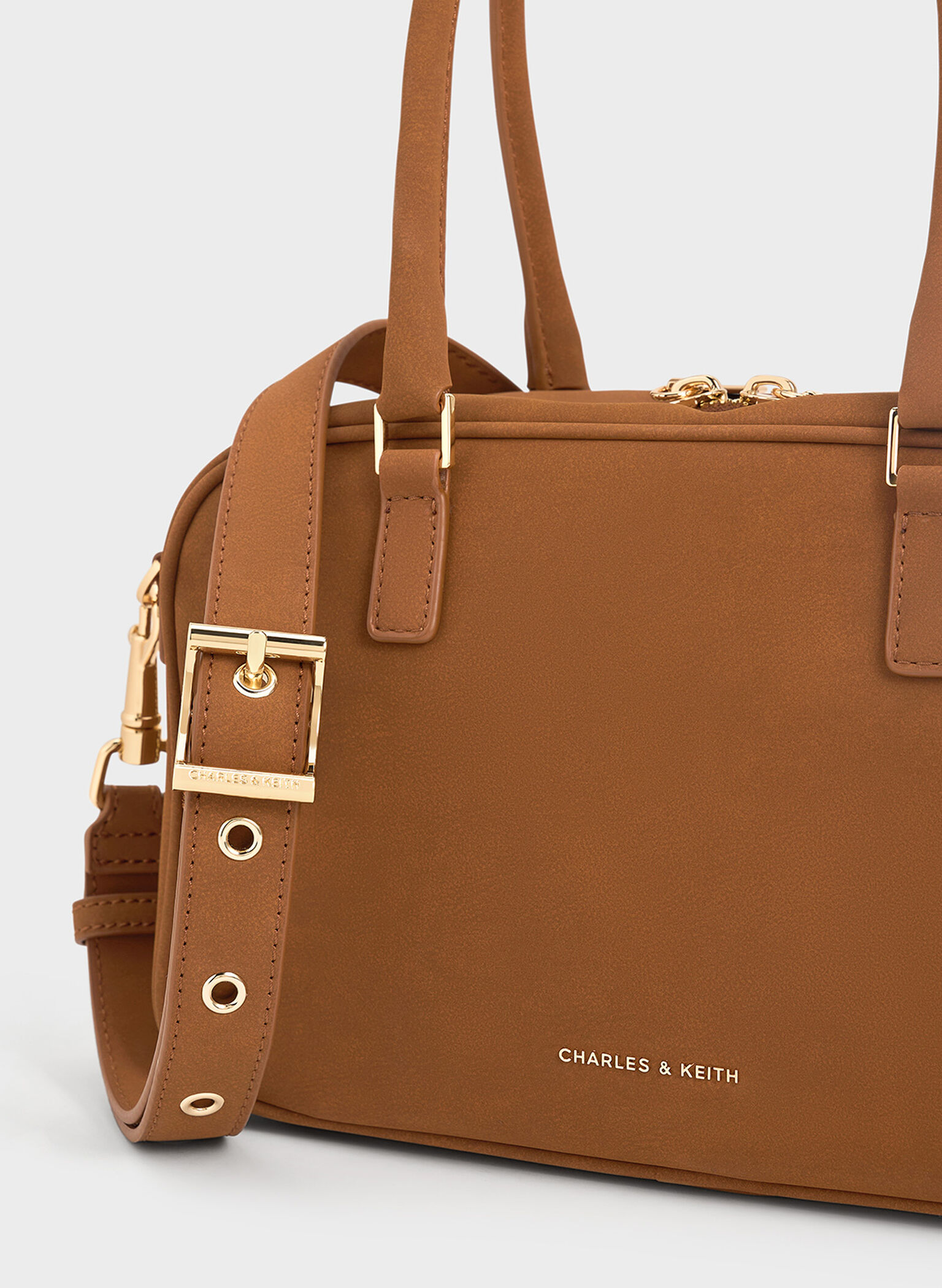 Sianna Textured Bowling Bag, Brown, hi-res
