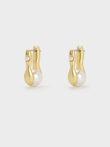 Corrine Pearl Sculptural Drop Earrings, Brush Gold, hi-res
