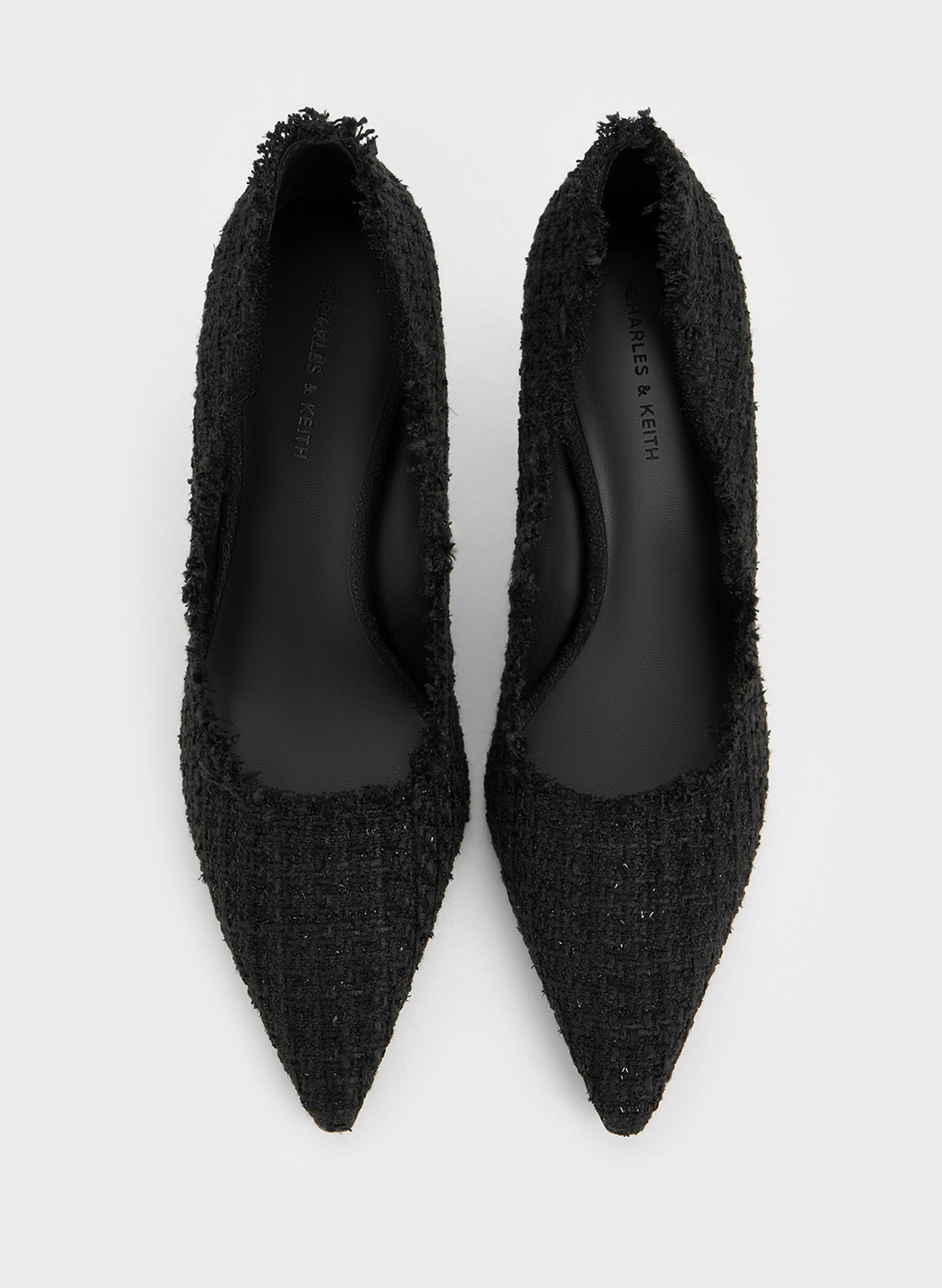 Tweed Pointed-Toe Stiletto Pumps, Black Textured, hi-res