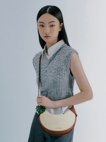 Blume Canvas Braided Curved Hobo Bag, Taupe Canvas, hi-res