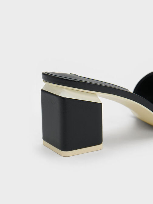 Square Block Heel Mules, Black, hi-res