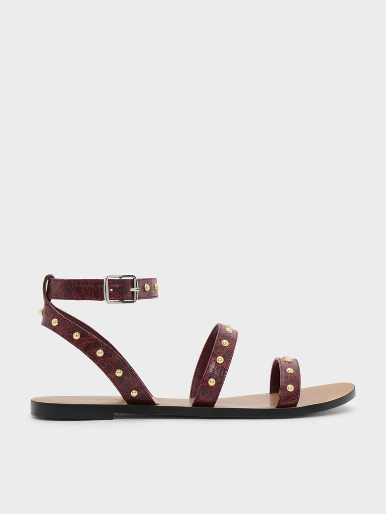 Stud Detail Sandals, Burgundy, hi-res