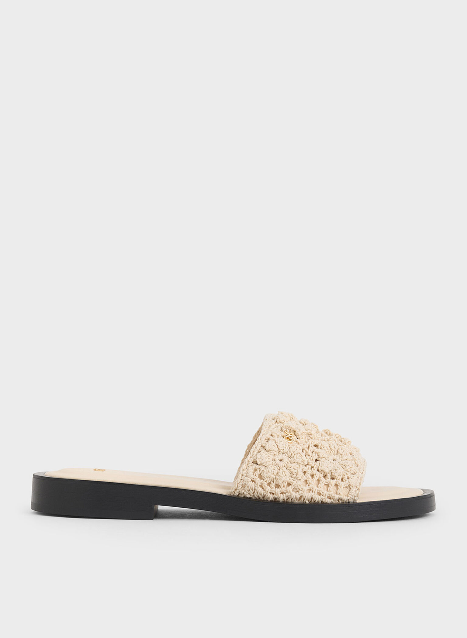 Crochet Floral Slide Sandals, Chalk, hi-res