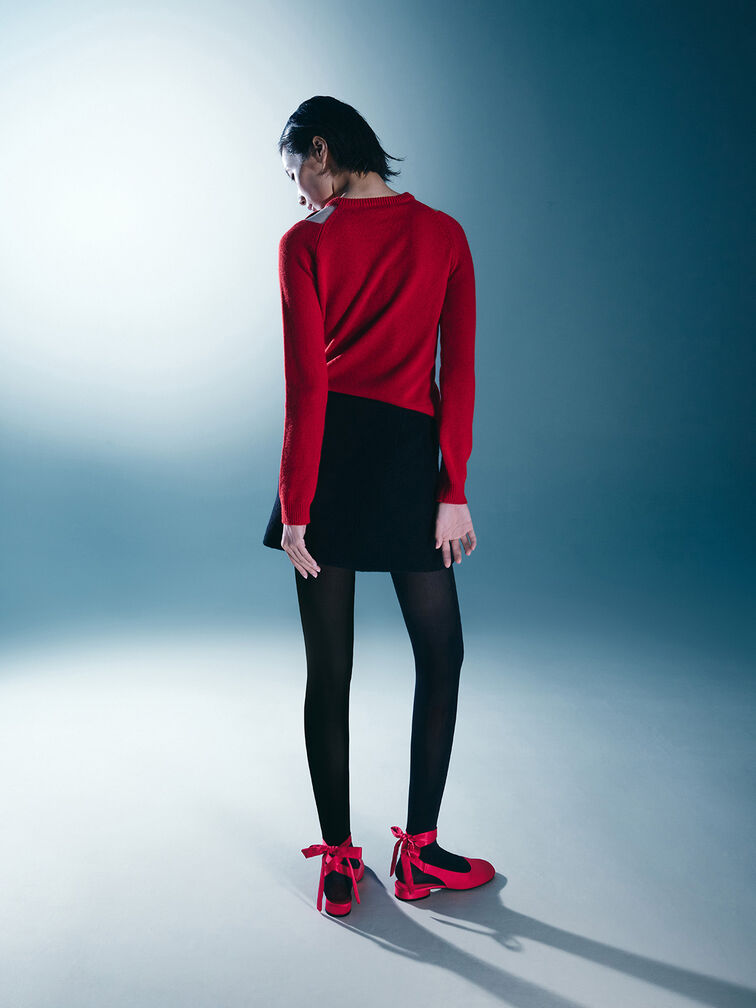 Satin Tie-Around Ballet Flats, Red, hi-res