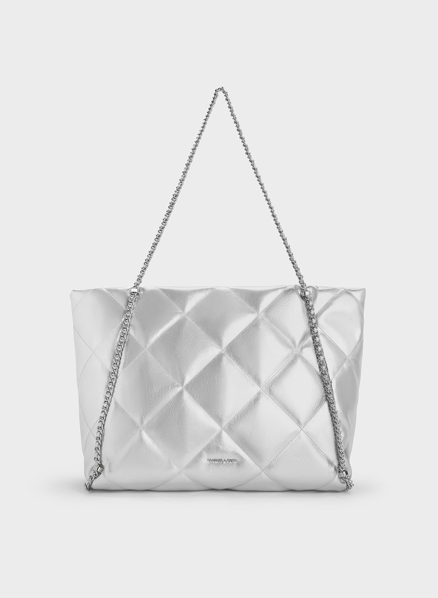 Apfra Metallic Quilted Chain-Embellished Tote Bag, Silver, hi-res