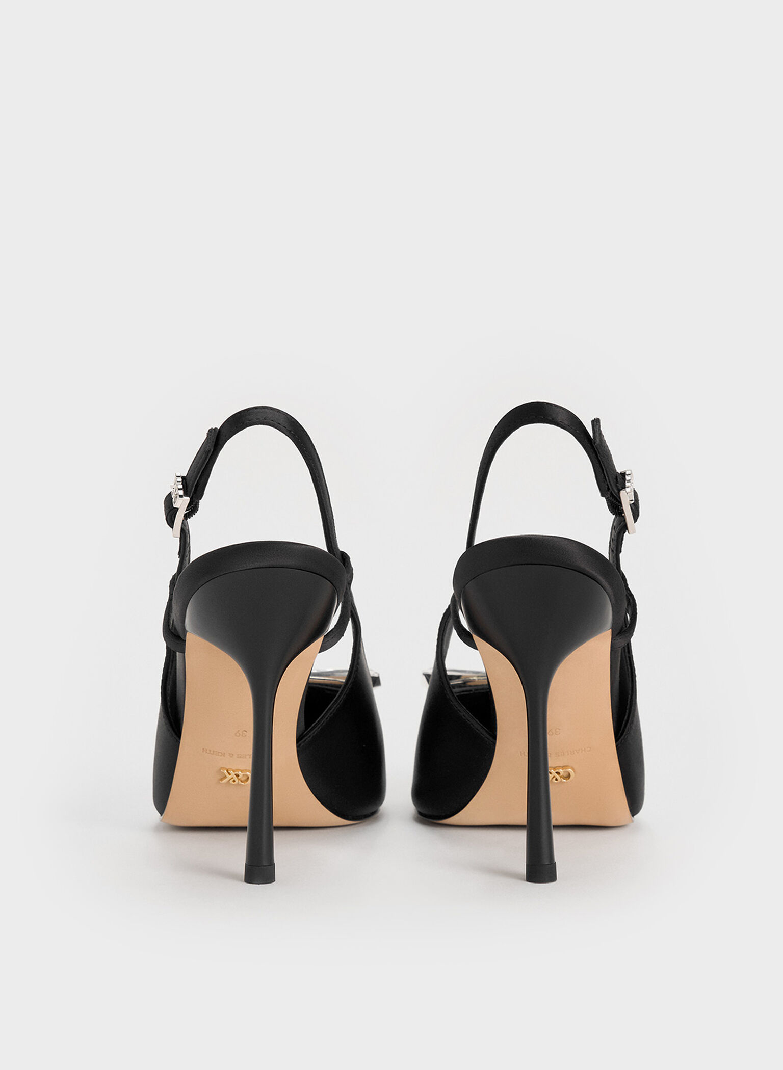 Recycled Polyester Bow Slingback Pumps, Black Textured, hi-res
